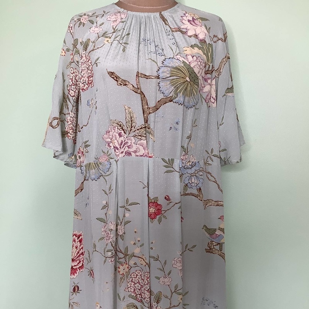 GP&J Baker X H&M Floral Bird Print Boxy Viscose Shift Dress Raglan Half Sleeve - Picture 2 of 16